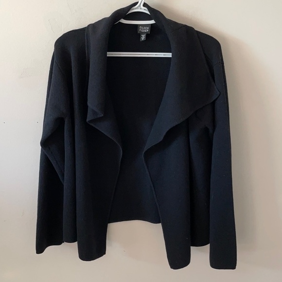 Eileen Fisher Black Open Front Wool Cardigan- Size M - Picture 1 of 8
